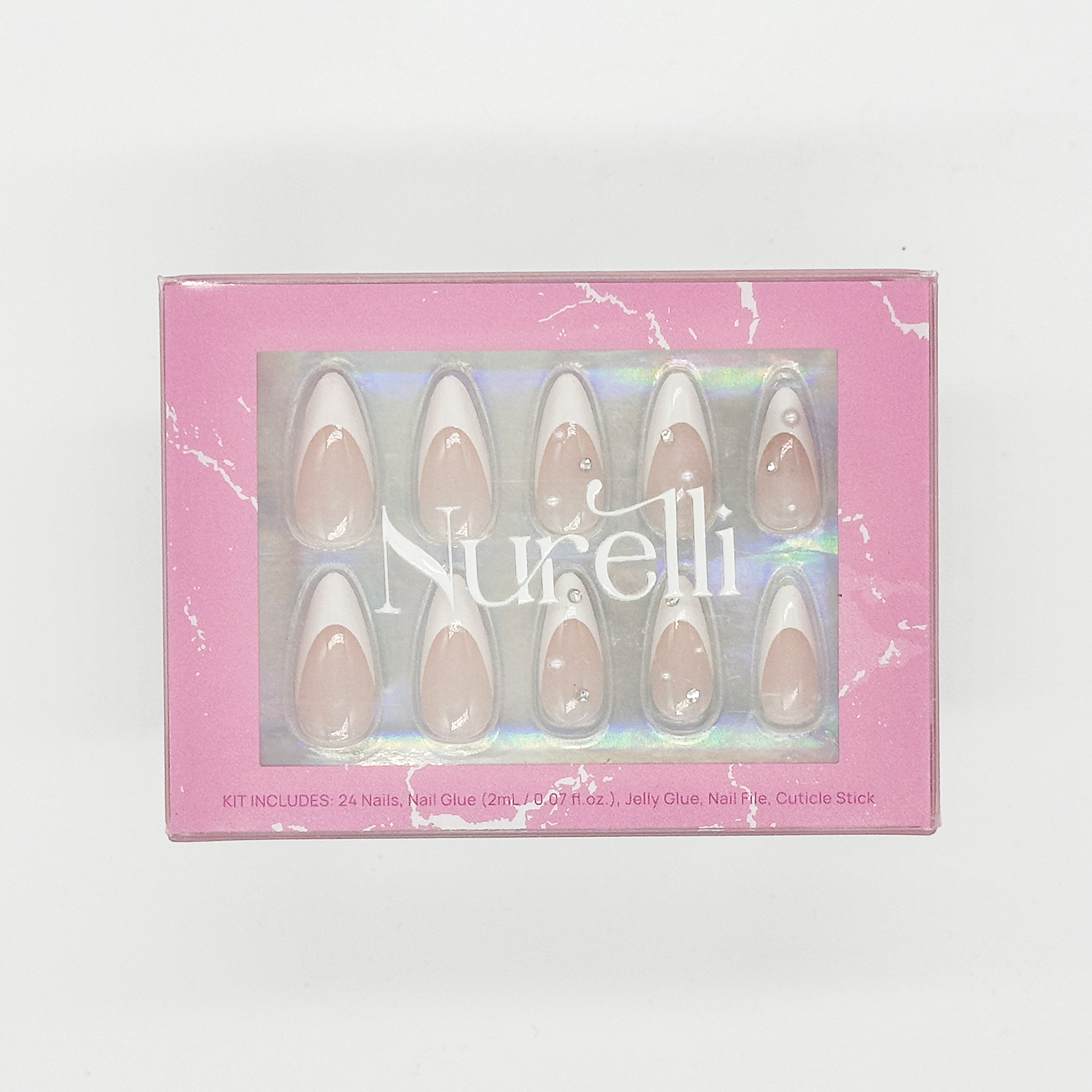 Almond French with Gems | 24pc Nail Set