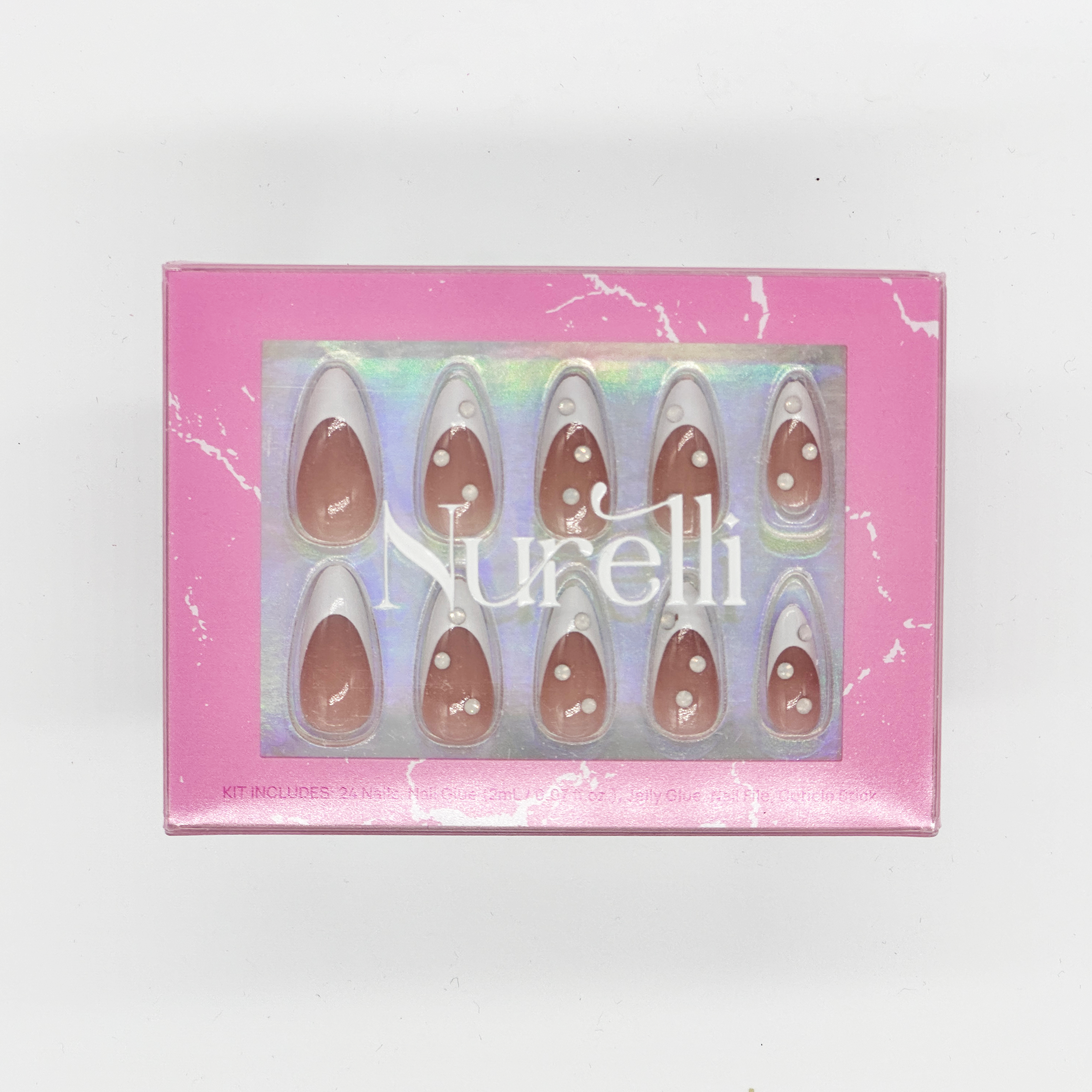 Deep French Tips with Gems | 24pc Nail Set