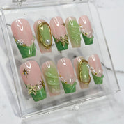 Fairy | Aura Green French Tips Butterfly Charms| Custom Press on Nail