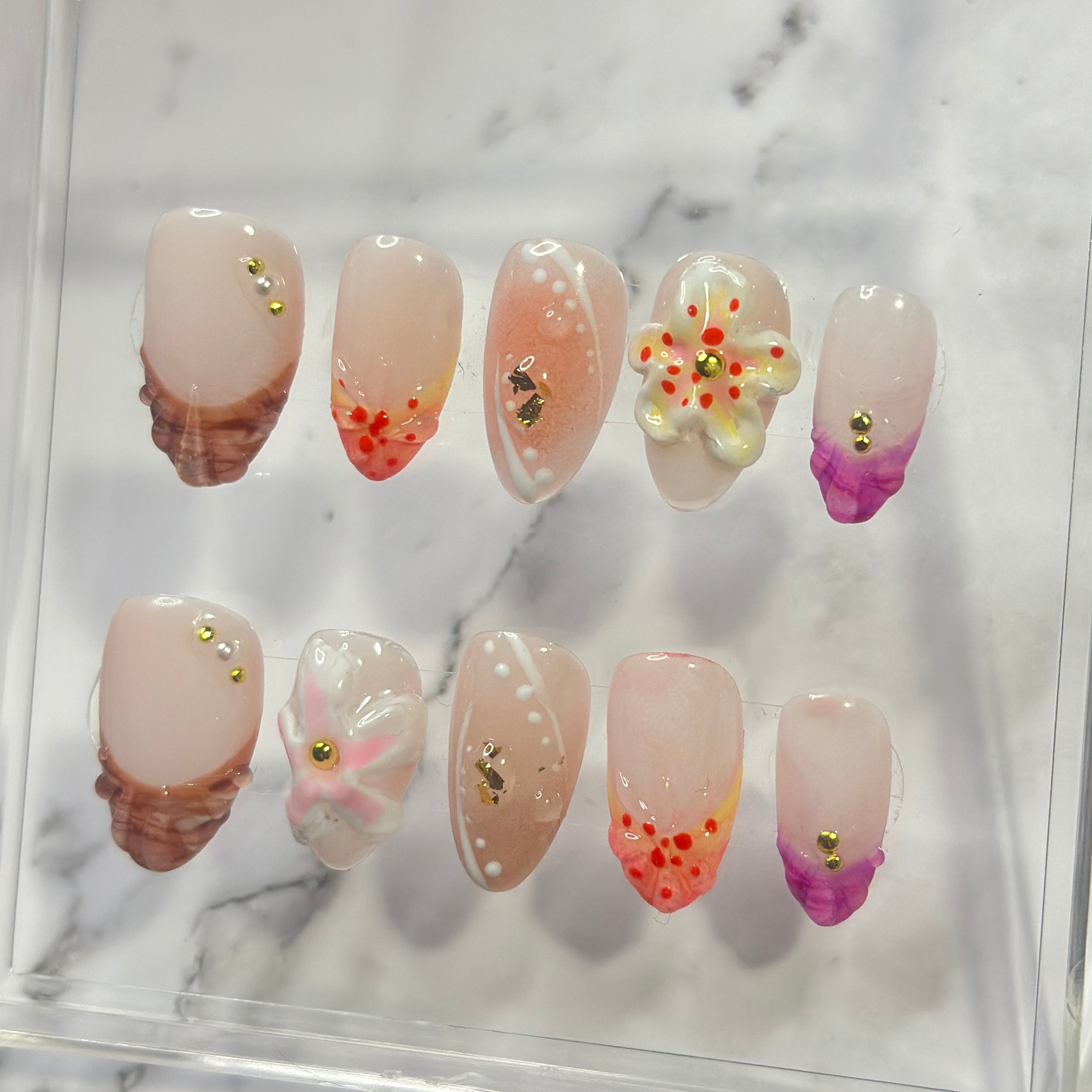 Fiji | 3D Molded Gel Flowers Seashell Nails | Custom Press on Nails