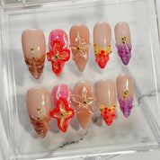 Maui | 3D Molded Gel Flowers Seashell Nails | Custom Press on Nails